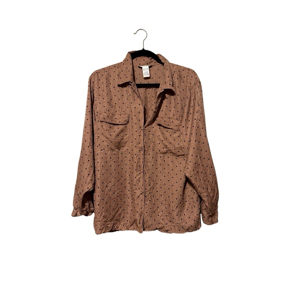 Anna & Frank Silk Blouse Size S Polka Dot Paisley Brown Black Vintage Oversized